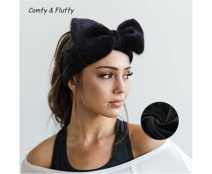 2Pcs Facial Headband for Bath Spa Makeup Bow Head Wrap Soft Head Cloth Blac Carousel 5