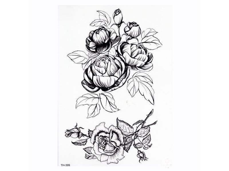 Waterproof Temporary Tattoo Sticker Lotus Rose Pattern Water Transfer Under Carousel 1