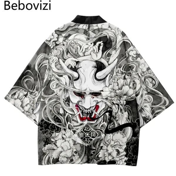 Demon Print Samurai Shirt Clothing Traditional Haori Kimono Women Men Japanese Carousel 2