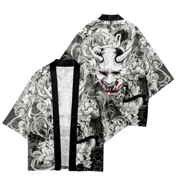 Demon Print Samurai Shirt Clothing Traditional Haori Kimono Women Men Japanese Carousel 1