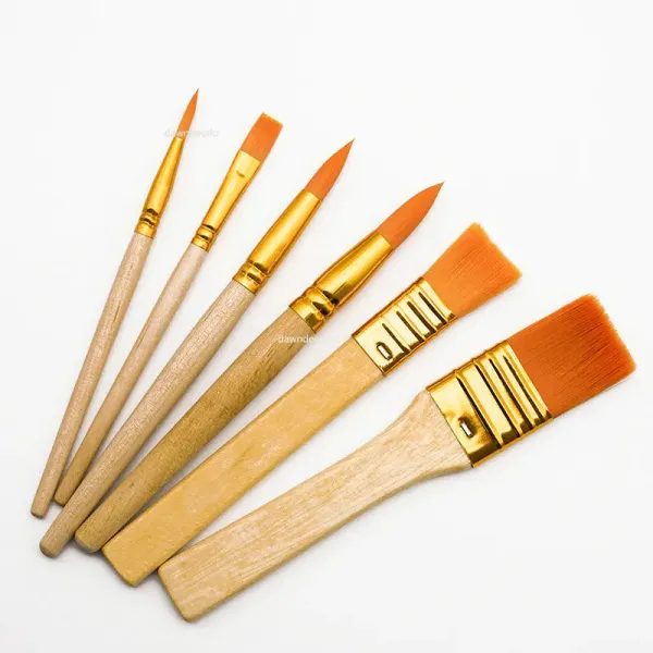 6Pcs Portable Watercolor Brushes Wooden Handle Watercolor Paint Brush Pen Set Carousel 2