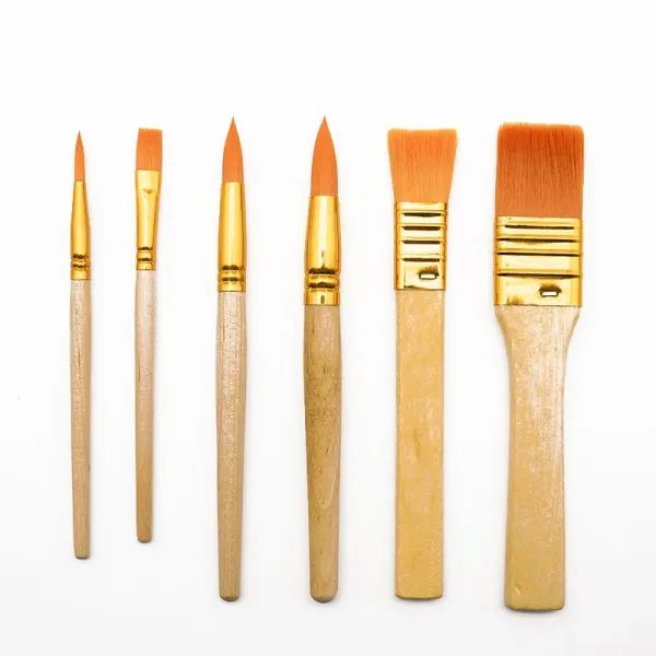 6Pcs Portable Watercolor Brushes Wooden Handle Watercolor Paint Brush Pen Set Carousel 1