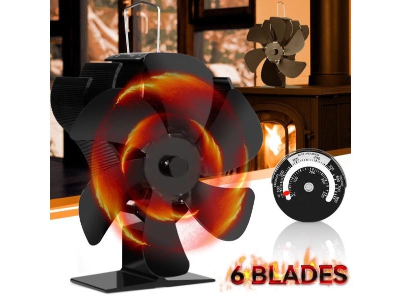 Black 6 Blade Heat Powered Stove Fan For Log Wood Burners Eco Quiet Carousel 2