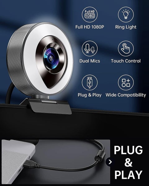 Ring Light Webcam With Microphone 1080p Camera With 3-level Brightness Carousel 2