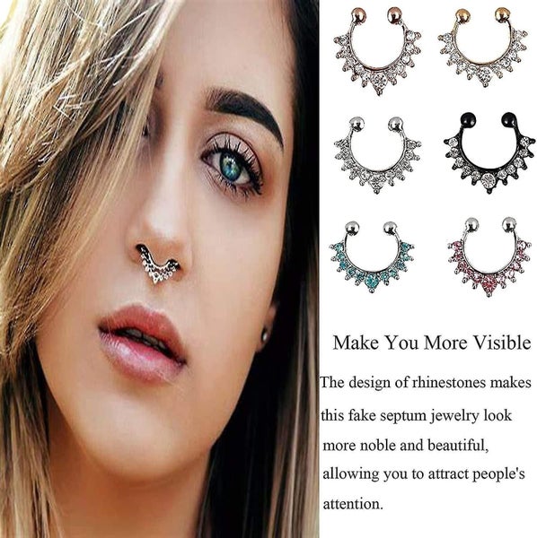 Fake Nose Rings 4-pcs Faux Nose Ring Hoop Set Nose Piercing Jewelry Adjustable Carousel 2