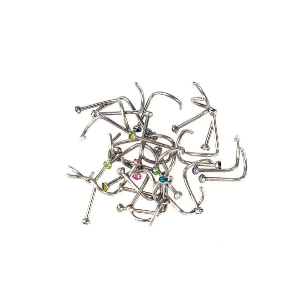 30pcs Stainless Steel Rhinestone Decorated Nose Rings Nose Studs Bone Screw Nos Carousel 2