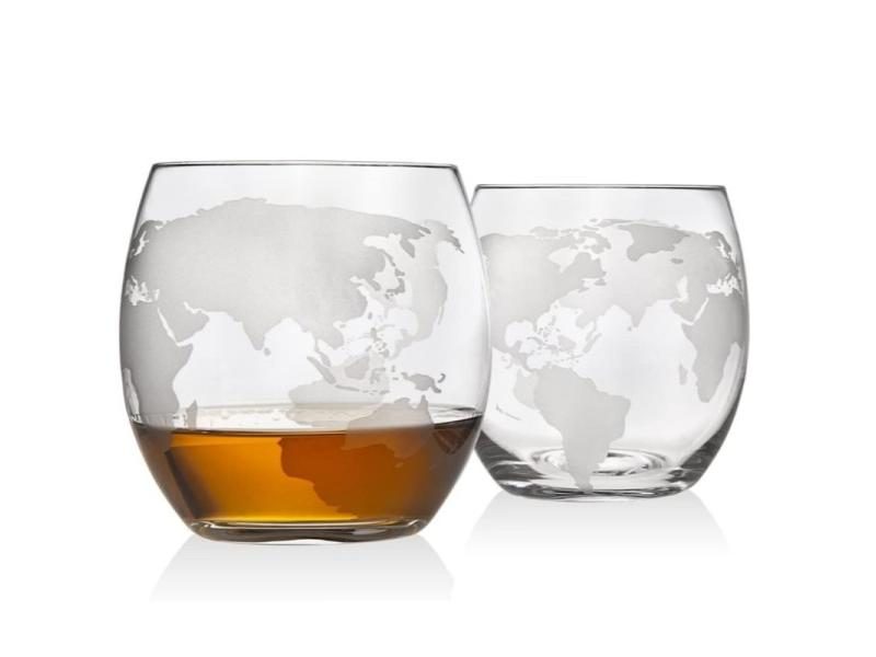 Whiskey Decanter Globe Set With 2 Etched Globe Glasses Oval Tray Gift For Man Carousel 1