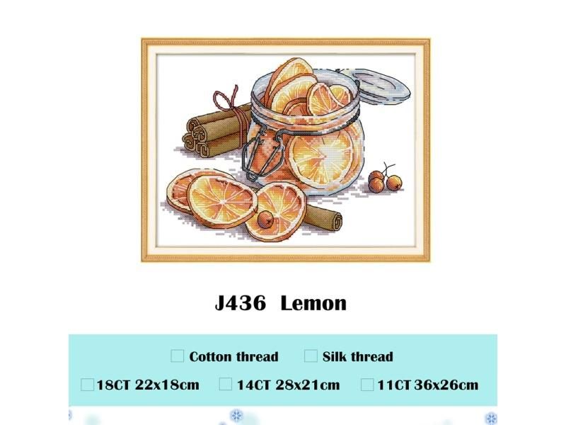 Lemon Cross Stitch Kit Aida 14ct 11ct Count Print Canvas Stitches Embroidery Carousel 1