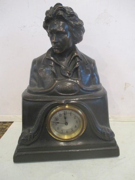 BEETHOVEN BRONZED FIGURE RARE METAL CLOCK. GERMAN MOVEMENT Carousel 1