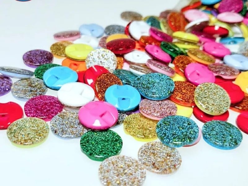 15pce Sparkling Glitter Mixed Buttons - 12mm Carousel 1