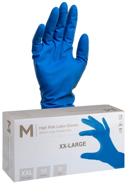 High Risk Latex Examination Gloves Powder Free - Cobalt Blue, 2XL, 300mm Cuff... Carousel 1