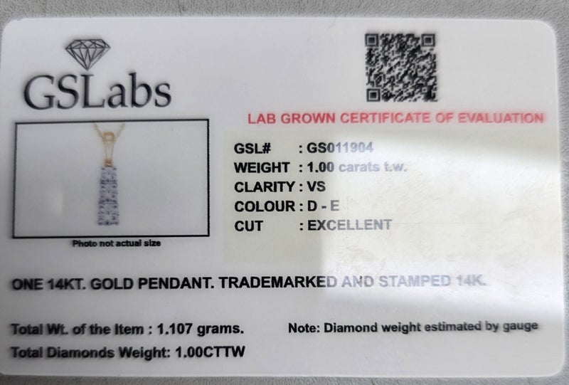 14kt Gold Set TDW 1ct Solitaire Lab Grown Diamond Pendent Carousel 7