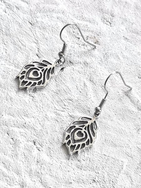Beautiful Peacock Feather Silver Earrings Carousel 3