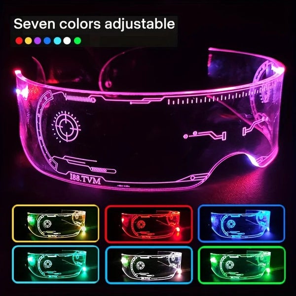 NEW LED Light-Up Glasses - 7 Color Cyberpunk Sci-Fi Goggles for Parties Carousel 1
