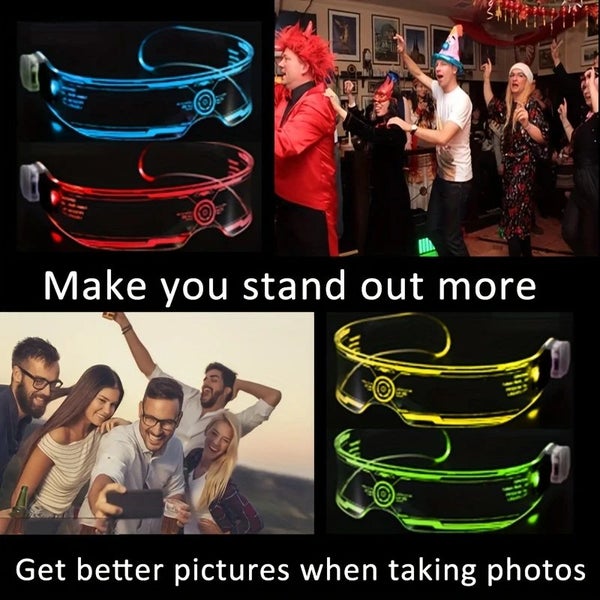NEW LED Light-Up Glasses - 7 Color Cyberpunk Sci-Fi Goggles for Parties Carousel 9