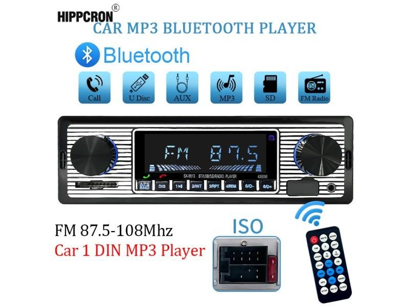 Hippcron 1 DIN Car Radio Stereo With FM Bluetooth MP3 USB/SD In Dash Aux Input Carousel 2