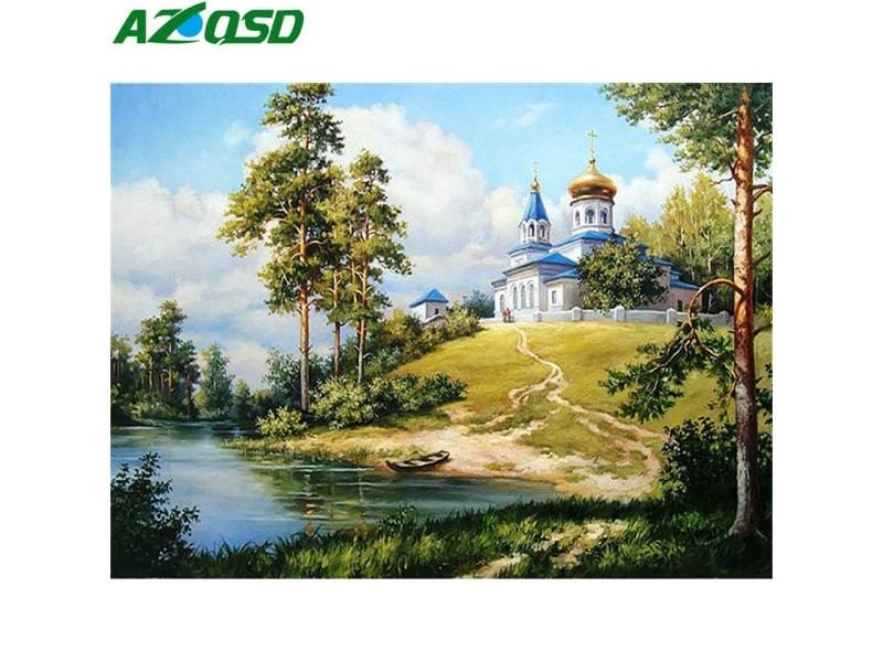 AZQSD Diamond Painting Summer Scenic Handmade Home Decor Full Round Drill Carousel 1