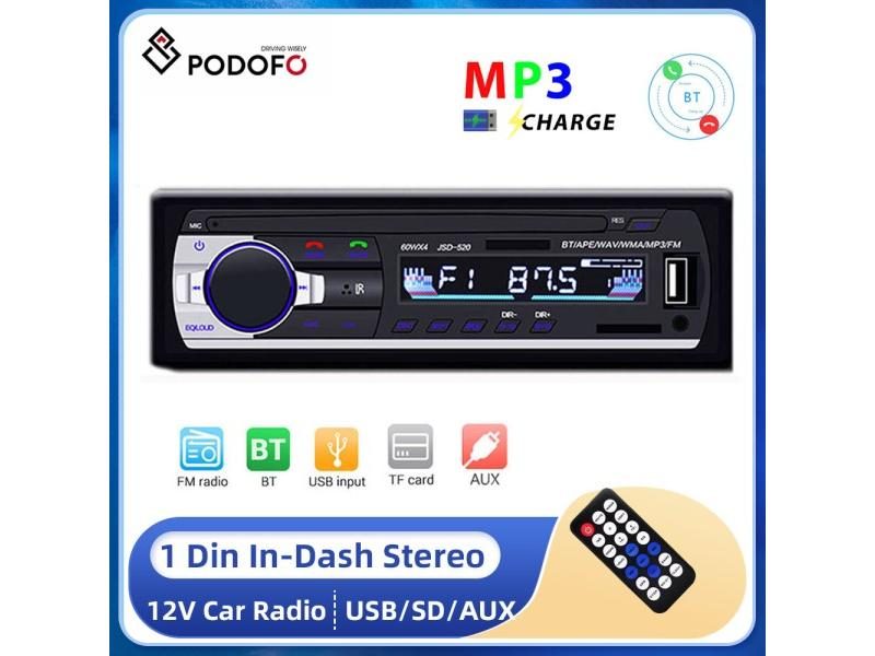 Podofo Autoradio 1 Din Bluetooth Radio Car 12V USB SD AUX-IN MP3 Player FM Auto Carousel 1