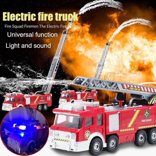 Kids Electronic Fire Truck Water Shooting Lights Sounds Extending Ladder Toy Car Carousel 1