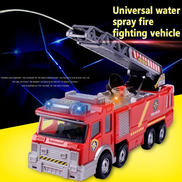 Kids Electronic Fire Truck Water Shooting Lights Sounds Extending Ladder Toy Car Carousel 2