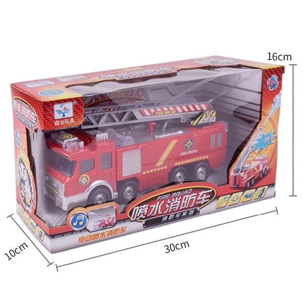 Kids Electronic Fire Truck Water Shooting Lights Sounds Extending Ladder Toy Car Carousel 11