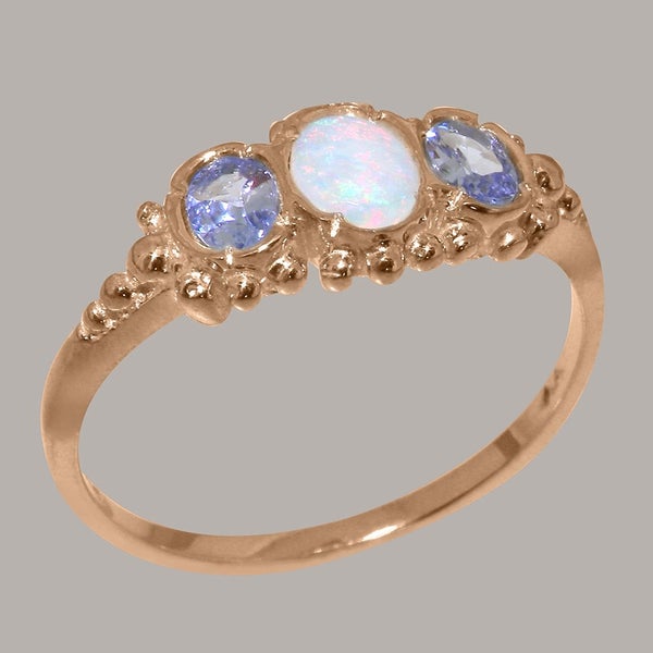 18ct Rose Gold Opal & Tanzanite ring Womens Trilogy Ring Size Y 1/2 Carousel 1