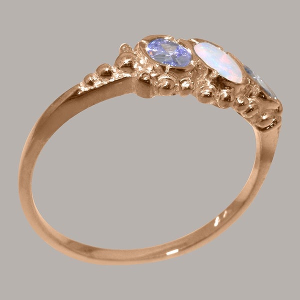 18ct Rose Gold Opal & Tanzanite ring Womens Trilogy Ring Size Y 1/2 Carousel 2