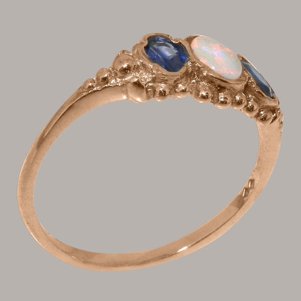 9ct Rose Gold Opal & Sapphire ring Womens Trilogy Ring - Size Y 1/2 Carousel 2