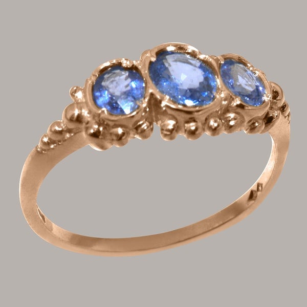 9ct Rose Gold Sapphire ring Womens Trilogy Ring Size Y 1/2 Carousel 1