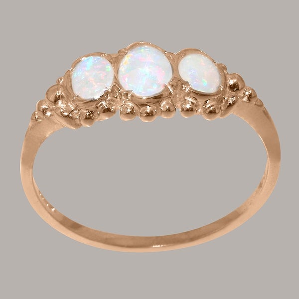 9ct Rose Gold Opal ring Womens Trilogy Ring - Carousel 1