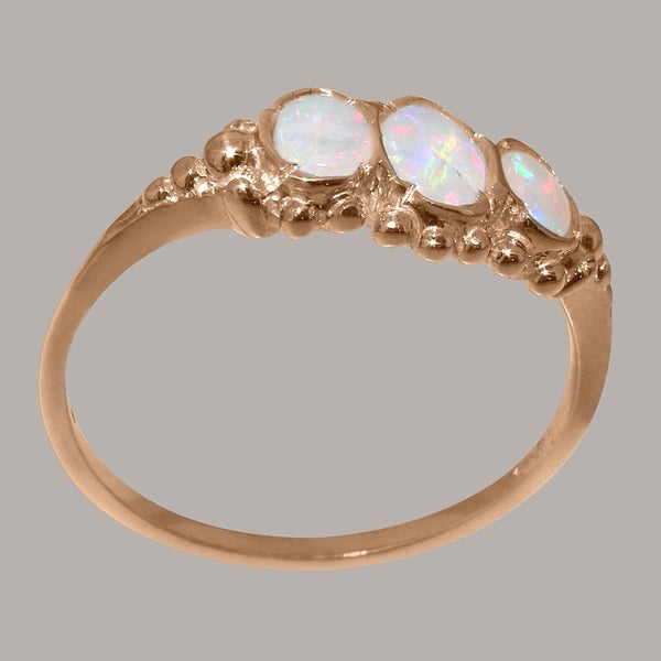 9ct Rose Gold Opal ring Womens Trilogy Ring - Carousel 2