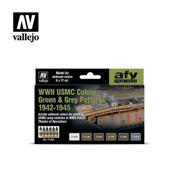 Vallejo AV71623 Model Air Wwii Usmc Colors Green & Grey Patterns 1942-1945 6 ... Carousel 1