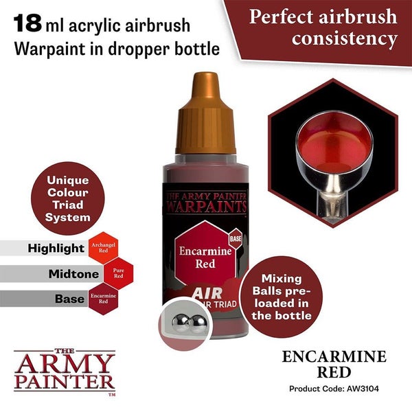 Army Painter AW3104 Warpaints Air Encarmine Red Acrylic Paint 18ml Carousel 2