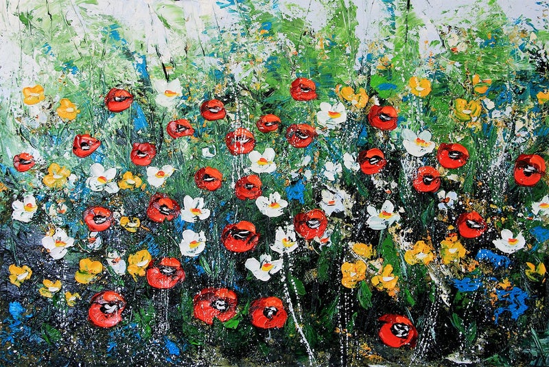 ART painting Flora & fauna Oil New canvas original poppies daisies 61 cm x 91 cm Carousel 1