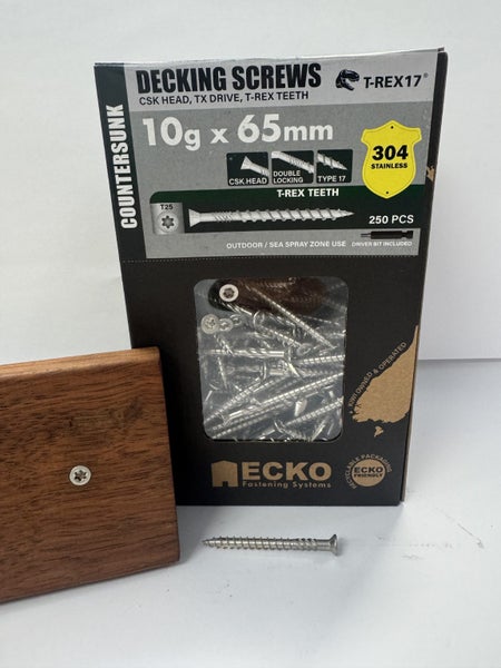 Ecko Countersunk Head Torx Decking Screw 10gx65mm + 304 S/S (x250) Carousel 2