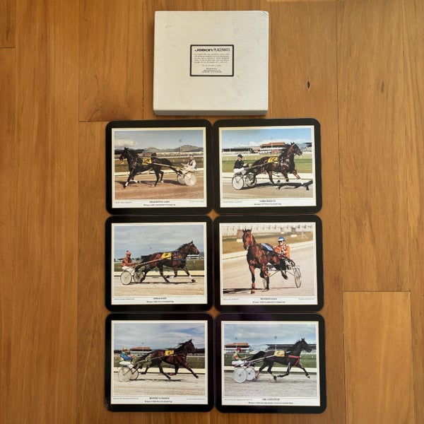 New Zealand Trotting Cup 80’s Winners Horse Racing Placemat Set x6 Vintage Carousel 1