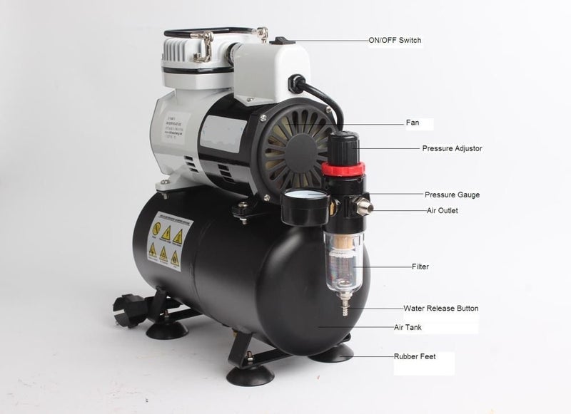 AIR BRUSH COMPRESSOR KIT with Tank 2 Yr Warranty Carousel 1