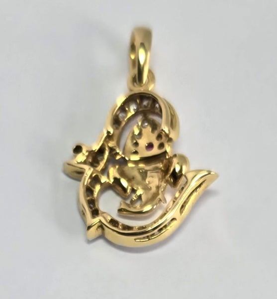 $3,100 18ct Yellow Gold Ruby & Diamond Indian (Hindu) Om Ganesh Pendant - 175676 Carousel 2