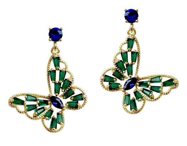*CLEARANCE* Butterfly Emerald & Blue Sapphire Earrings / 925 Silver Gold Plated Carousel 1