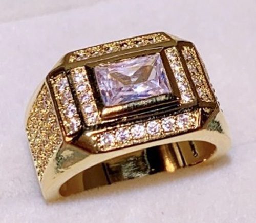 *CLEARANCE* Gorgeous Mens AAA CZ Diamonds Ring / 18KGP Gold S11 Carousel 1