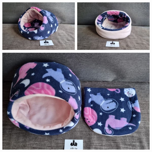Fleece Hooded Snuggle Bed with Matching Pee Pad – Cozy Comfort for guinea pigs Carousel 2