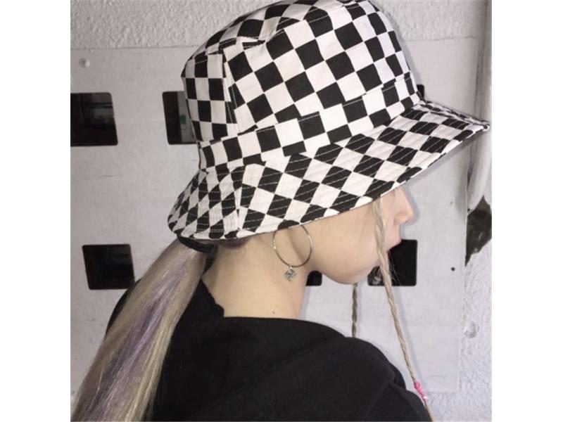 Harajuku Hip Hop Punk Rock K-pop Ulzzang Black White Plaid Checkerboard Bucket Carousel 1