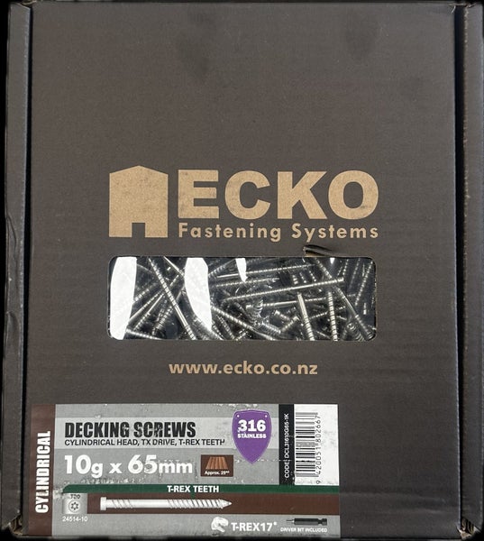 Ecko T-Rex Cylindrical Head 10g65mm Decking Screw 316 Grade S/S x1000 Carousel 2