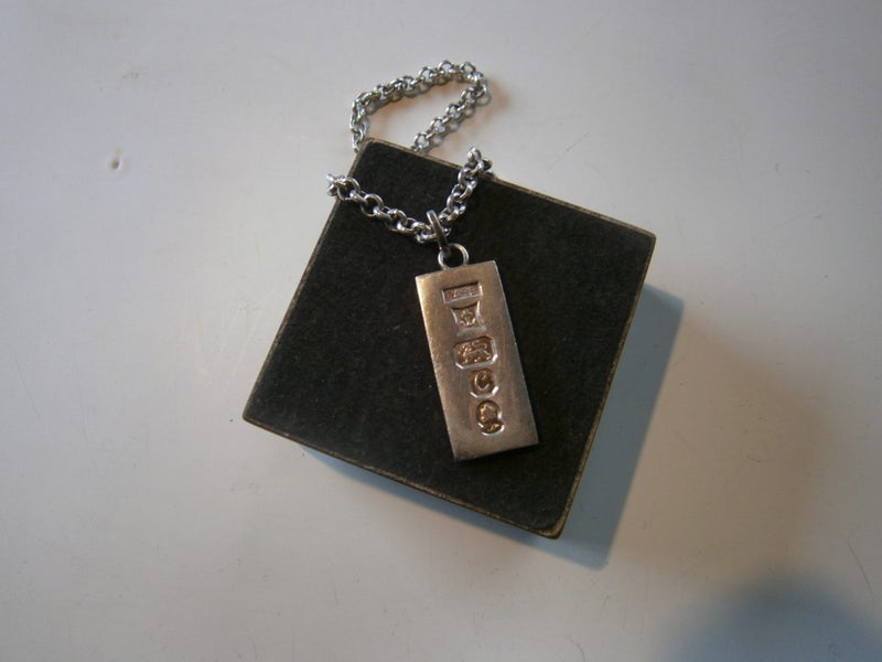 STG.SIL.BELCHER FOB CHAIN NECKLACE WITH 1/2 ounce INGOT (33+gms) Carousel 2