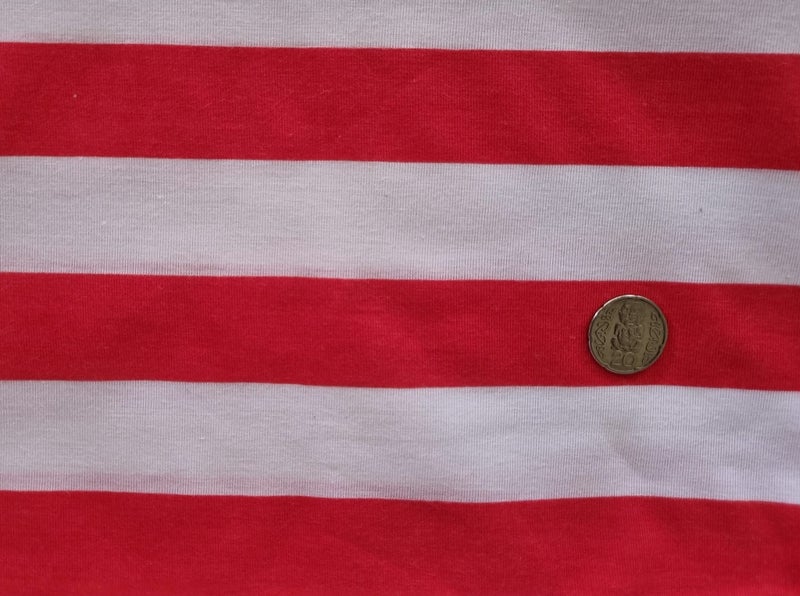 VINTAGE FABRIC 1980's FIRM STRETCH T SHIRT WEIGHT RED + WHITE 88 cm L x 1.4 M W Carousel 4