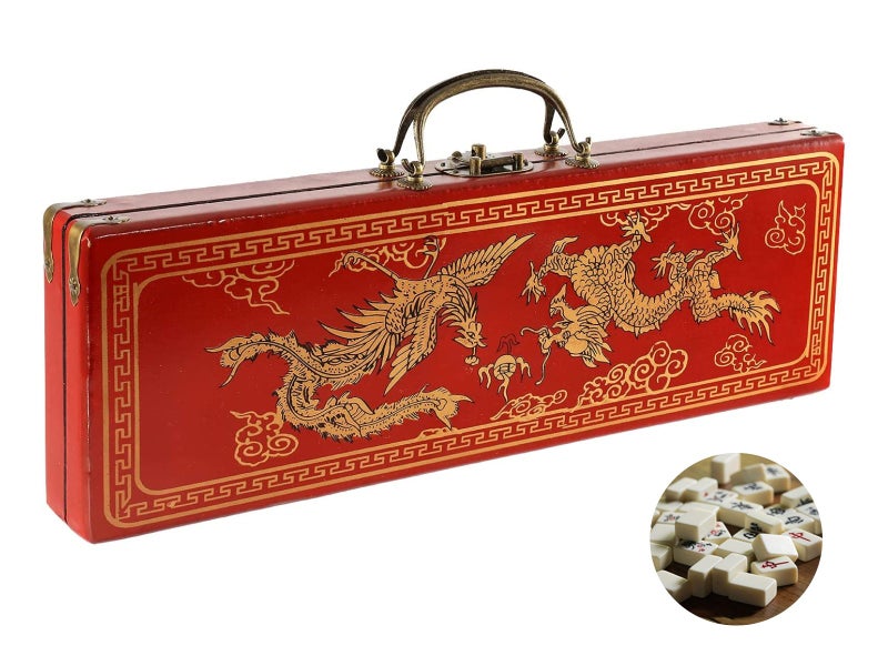 Mahjong Set with 2PCS Dice & Wooden Carrying Case Box A0264141709988867110