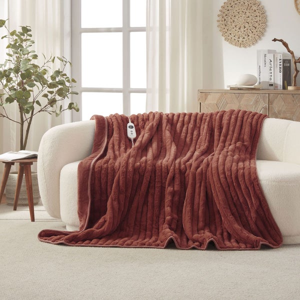 Dreamaker Chunky Embossed Fleece Heated Throw Rust - 180 x 200cm Carousel 1