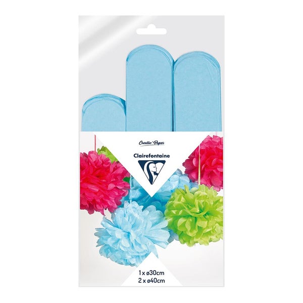 Clairefontaine Crepe Pompoms Sky Blue, Pack of 3 Carousel 1