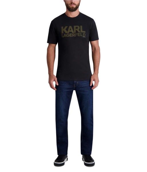 Karl Lagerfeld Mens Slim Fit Textured Logo Graphic T-Shirt Carousel 1