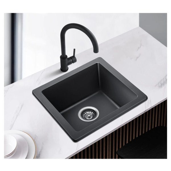 Black Sink Kitchen Tap set Gooseneck Spout Carousel 3